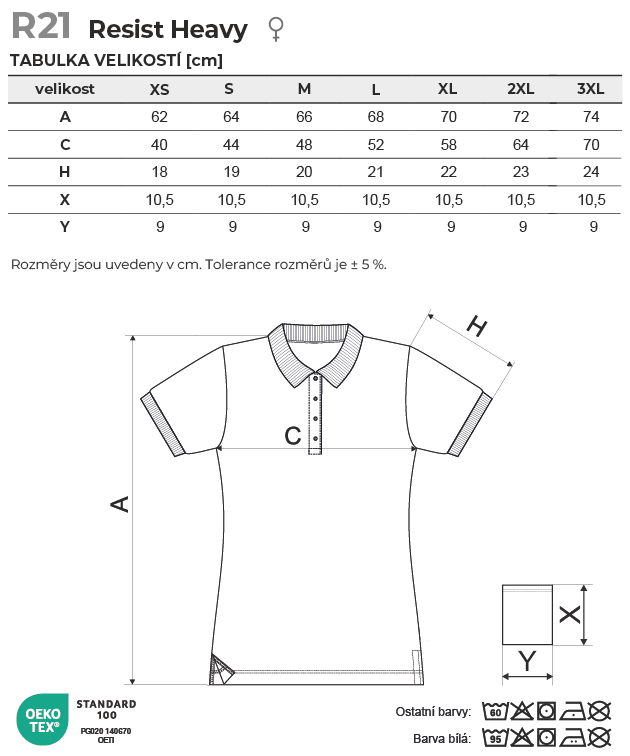 R21 Resist Heavy Polo polokošile dámská Tabulka velikostí